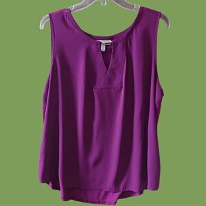 Dana Buchman Sleeveless Blouse Top Keyhole With Gold Bar Plum Wine   XLarge